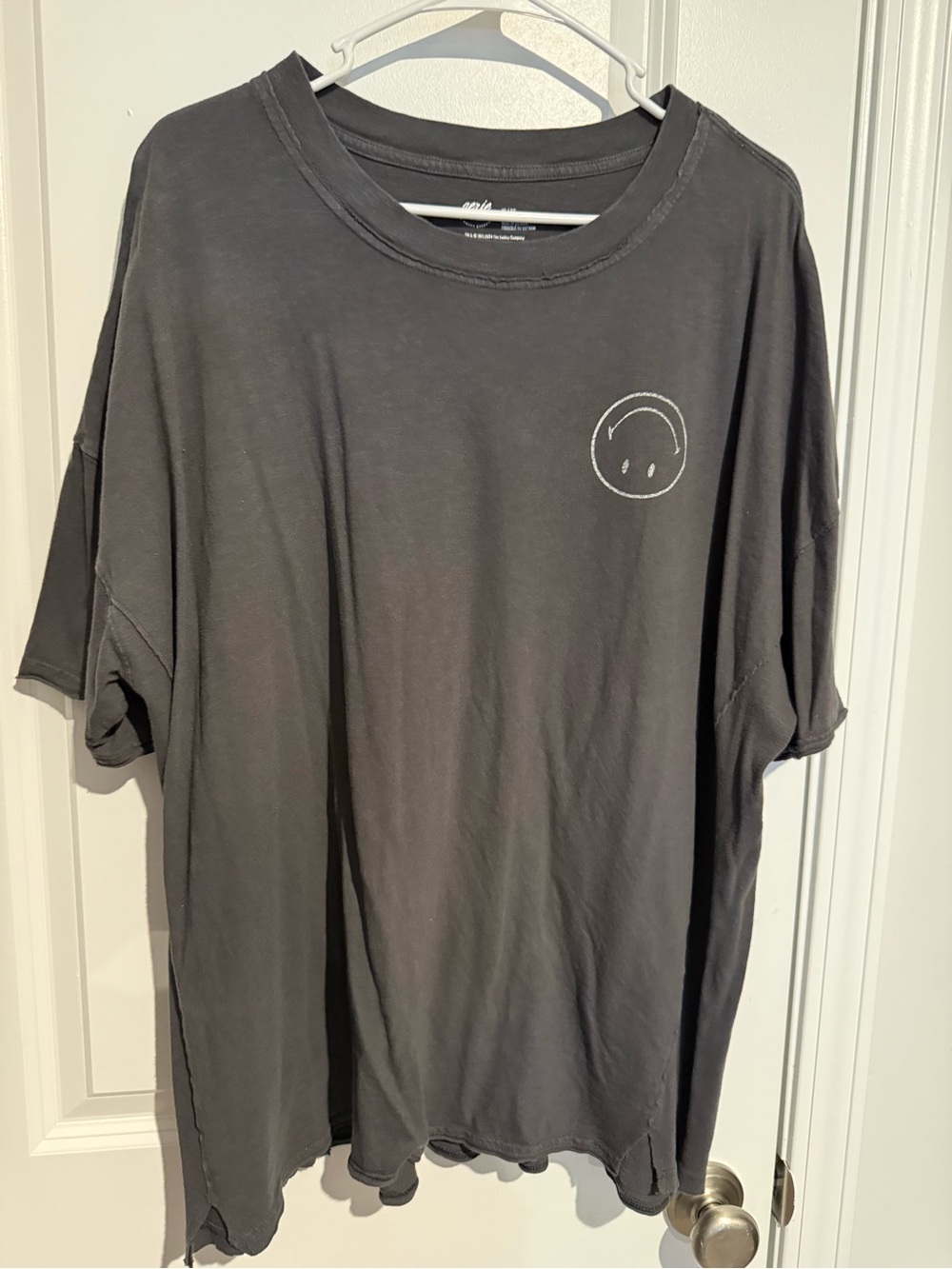 aerie Black Short-Sleeve Crewneck with Small Smile Logo